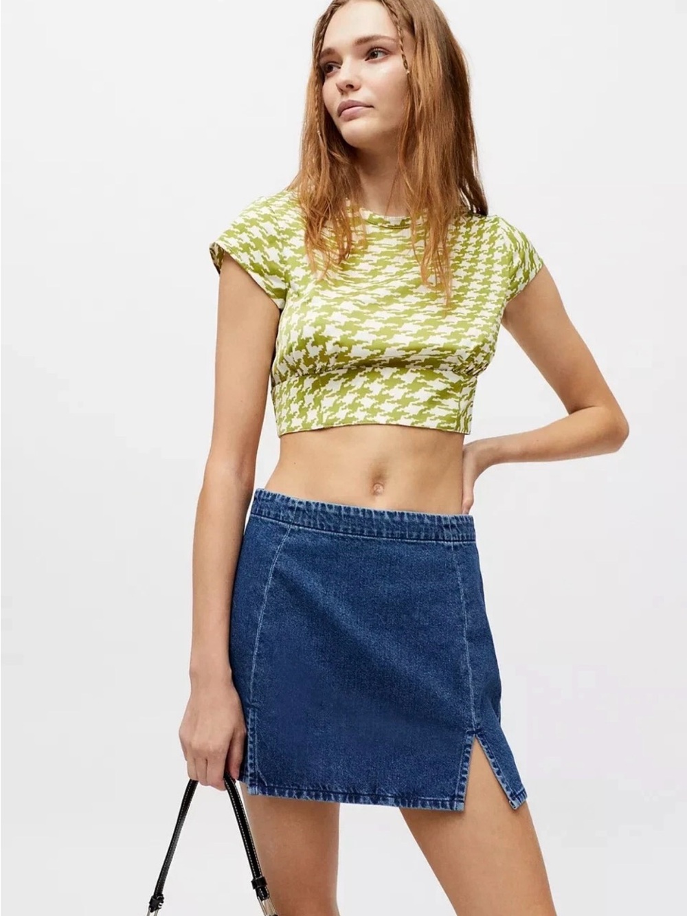 URBAN OUTFITTERS GREEN PRINTED TIE-BACK TOP SIZE XS